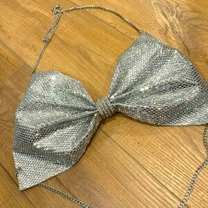 Hot & delicious sequence sparkly bow crop top